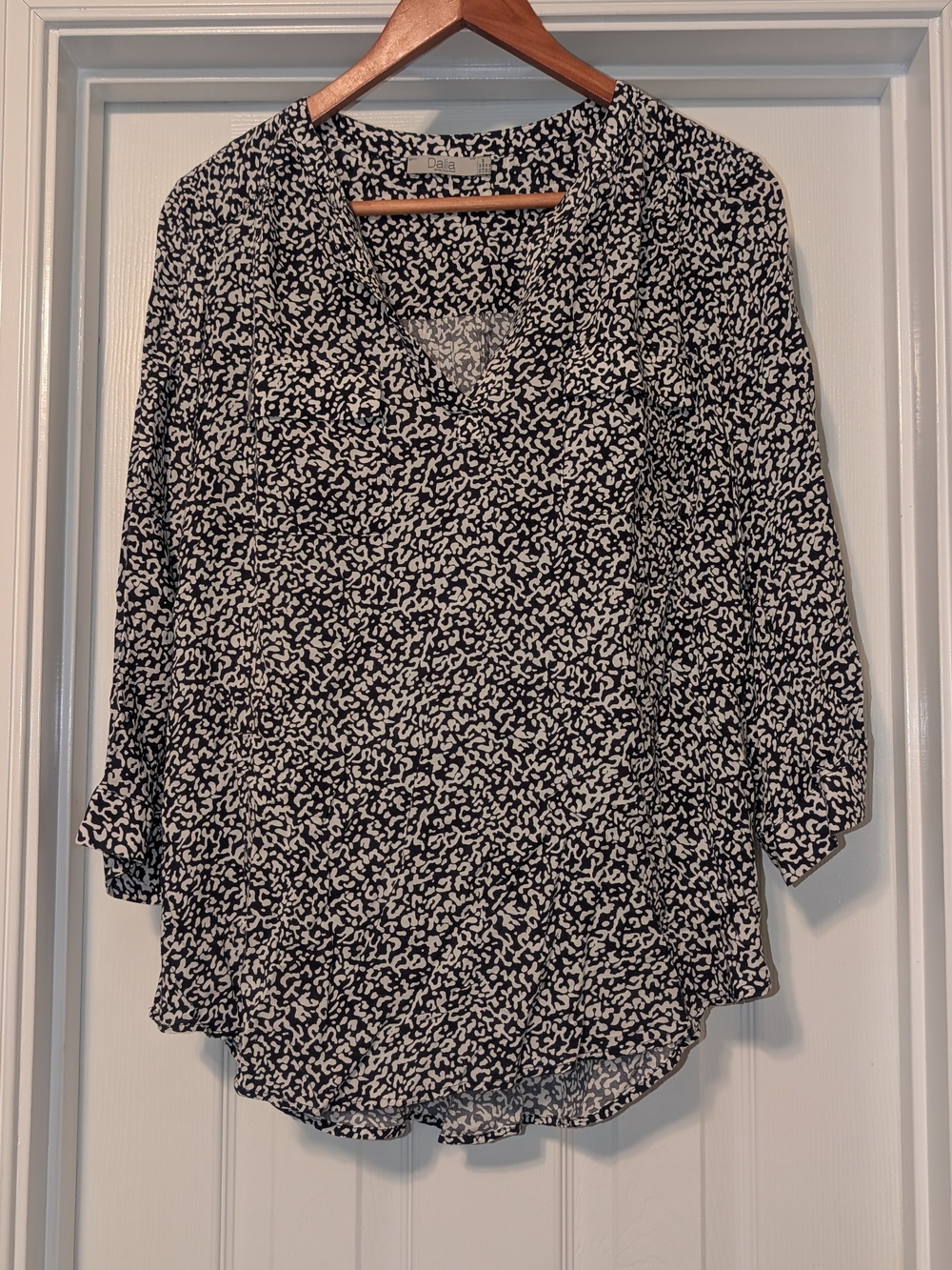 Dalia Black and White Abstract Scoop Neck Blouse